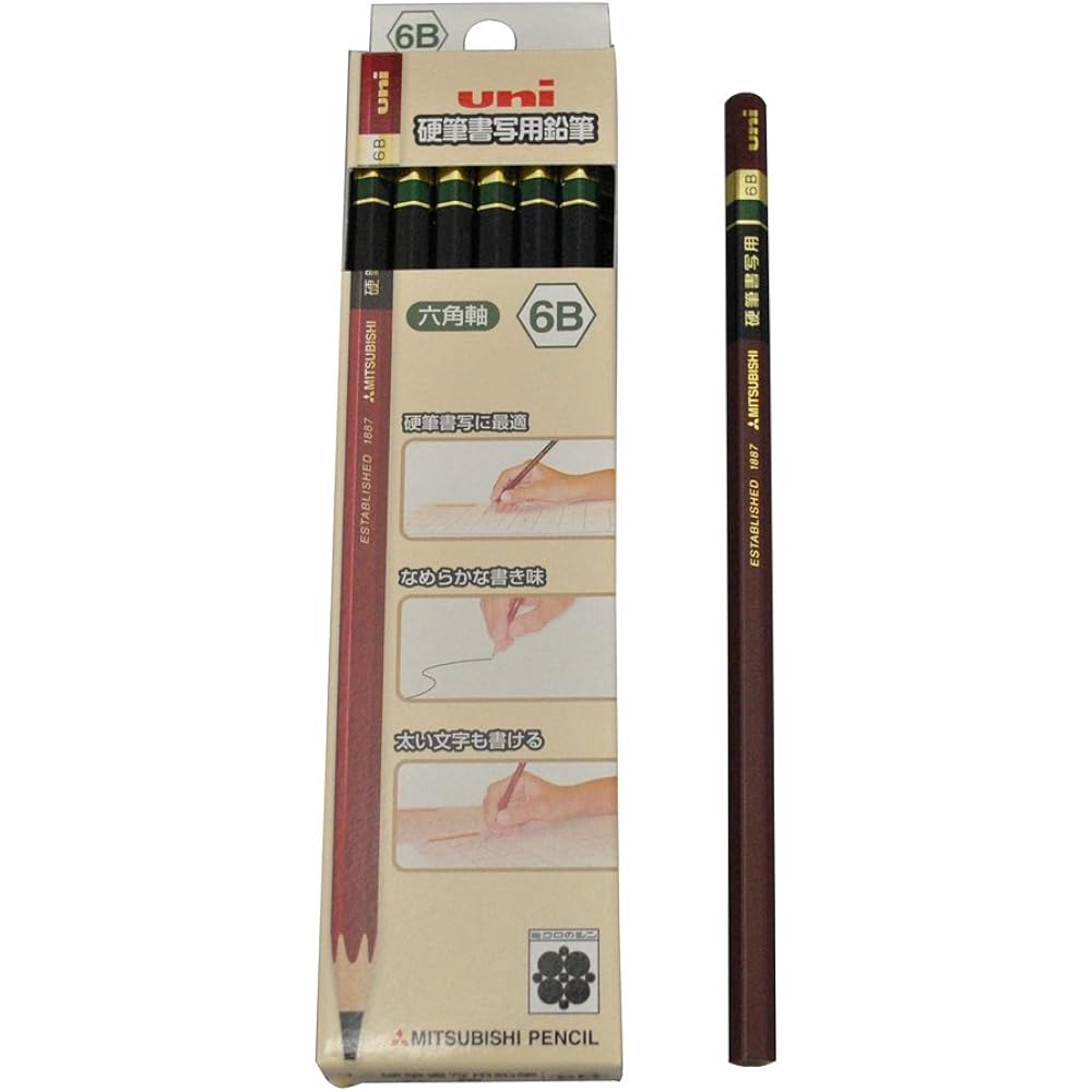 Mitsubishi Pencils, Карандаши, Карандаши для твердой записи, 6-гранные, 6B, Упаковка 12 шт., UKS6K6B