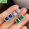 Shiny Micro Inlaid Zircon Square Emerald Cubic Zirconia Exquisite Earrings Ladies Wedding Banquet Brides Wear Luxury Jewelry