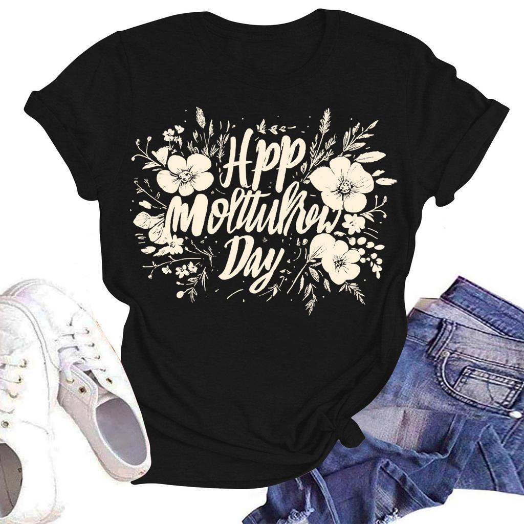 Women's Casual Fashion Street Slim Short Sleeve Mother's Day Printed T-Shirt Top