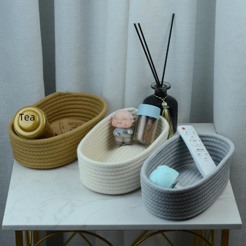 Современная овальная корзина из хлопковой веревки для хранения закусок и косметики