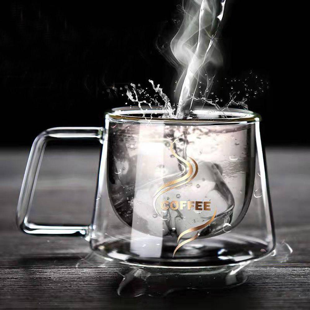 200ml Clear High Borosilicate Insulated Coffee Tea Cup with Handle Breakfast Mug Double Cup
