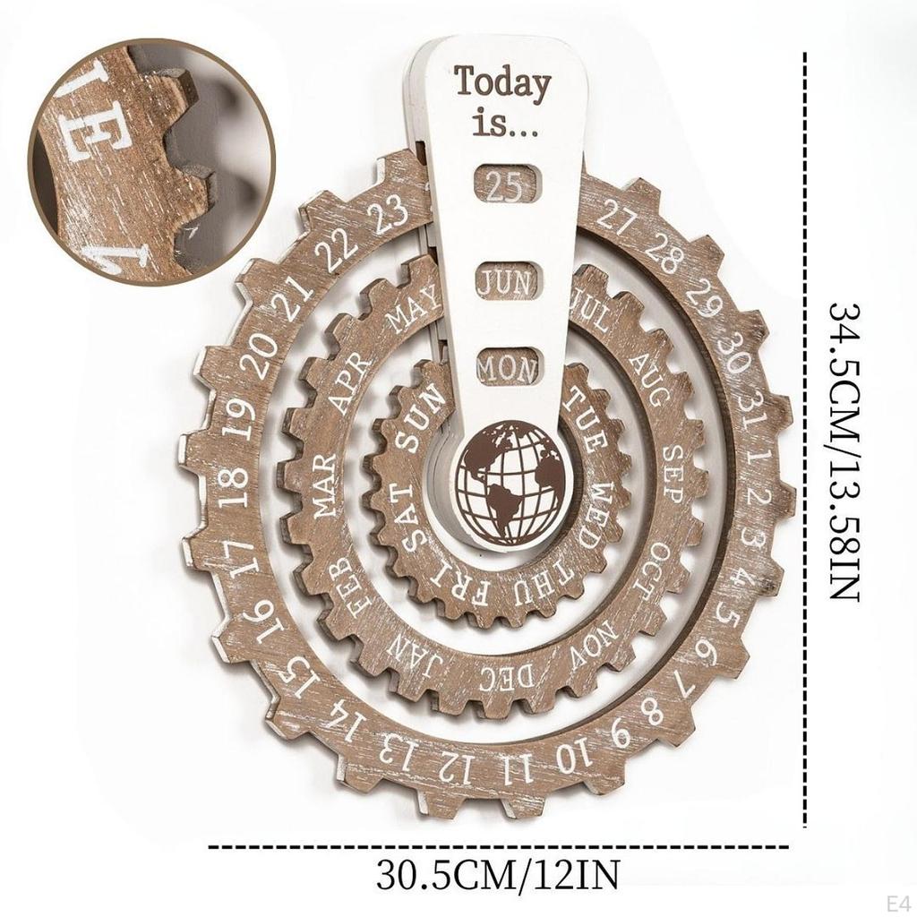 Calendar Wooden Discs Collector's Art Ornament Rotatable Rotating for Bookshelf