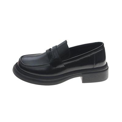 Женские кожаные лоферы в британском стиле на весну 2025 года - Массивный каблук, Слипоны, Большой размер