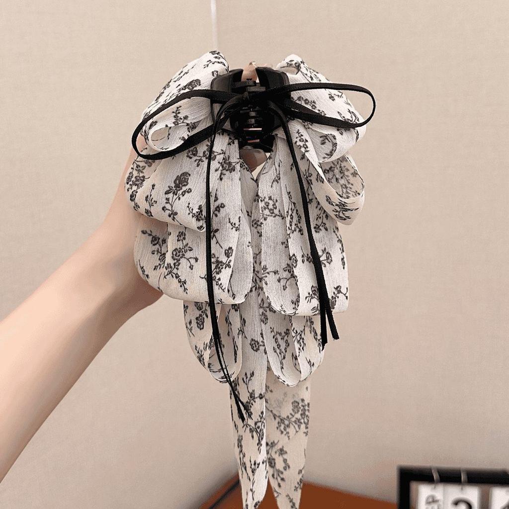 Large Summer Lace Edge Bow Claw Clip Hair Accessory for Women - Multi-Layer Feather Design