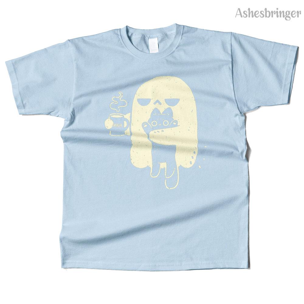 Unisexs Cotton Cute Ghost Holding Cat Graphic High Quality T Shirt Street Casual Style Tee for Unisex and Women