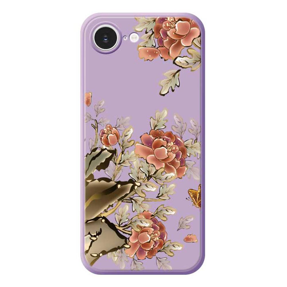 For iPhone 16e Case Red Flowers Pattern Printing Straight Edge TPU Phone Back Cover