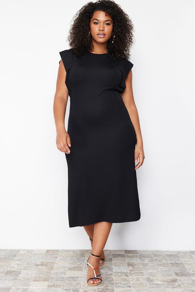 Women's Style Plus Size Dress Black Midi Knitted Dress