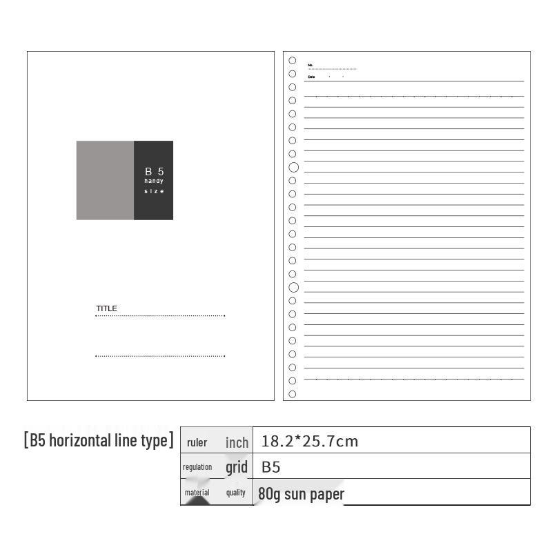 Утолщенная бумага для сменных блоков формата A4/B5/A5/A6/A7 – Горизонтальная линия, Клетка, Чистые листы