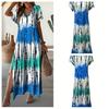 Women Summer Dress V-Neck Short Sleeve Side Slit Design Maxi Dress Tie Dye Print