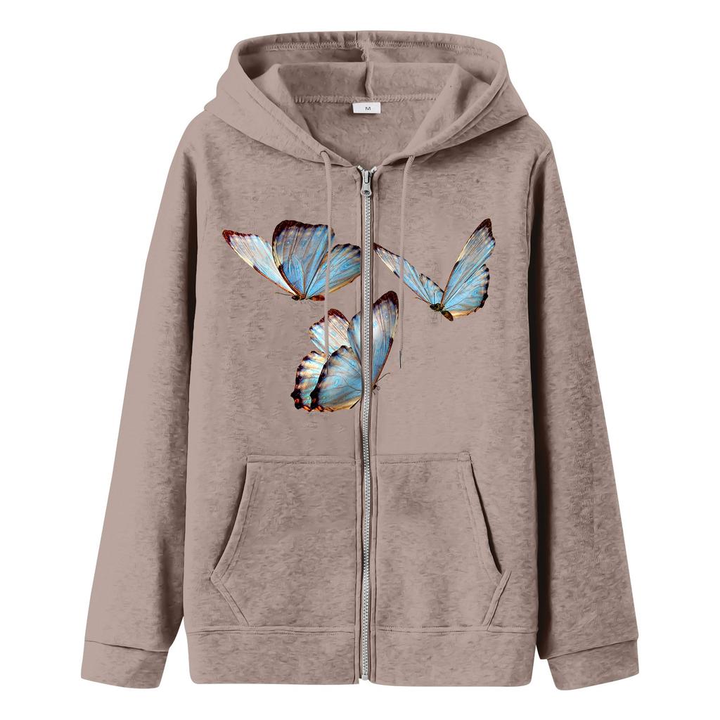 Женская мода Свободная повседневная куртка-свитер с капюшоном и длинным рукавом с принтом