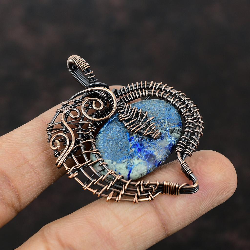 Azurite Malachite Pendant Copper Wire Wrapped Pendant Unique Copper Design Jewelry Handmade Gemstone Pendant Wire Wrap Jewelry Gift For Her