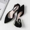 Low Heel Single Woman Spring Pumps Summer Pointed Hollow Sandals Word Belt Fairy Shoes Black Work Shoes Girl Shoes