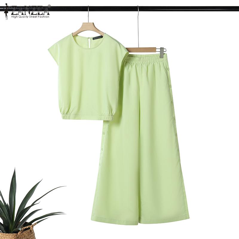 ZANZEA Женский повседневный костюм из двух частей с коротким рукавом и брюками