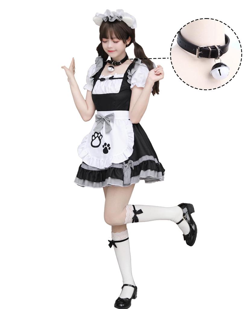 Cat Ear Maid Costume with Plus Cute Maid Halloween Maid Perfect for Photo School and Black [CR ROLECOS] Pannier, Size, Uniform, Costume, Women's,