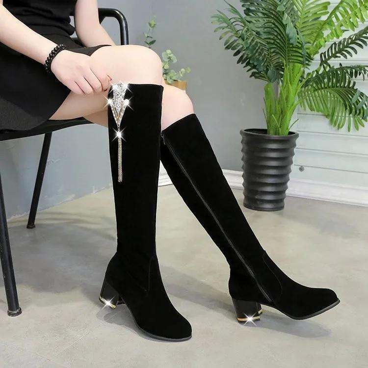 Fashion Heels Women's Boots Side Zippers Women's Long Boots Thick Heels High Shoes for Women High Heels Autumn Winter New
