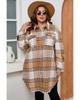 Azura Exchange Khaki Plus Size Plaid Chest Pockets Long Shacket