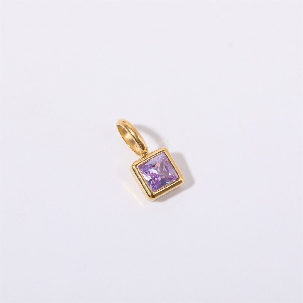 Stainless Steel Square Stone Pendant Colored Zirconia Designer Pendant Necklaces  Jewelry Gift