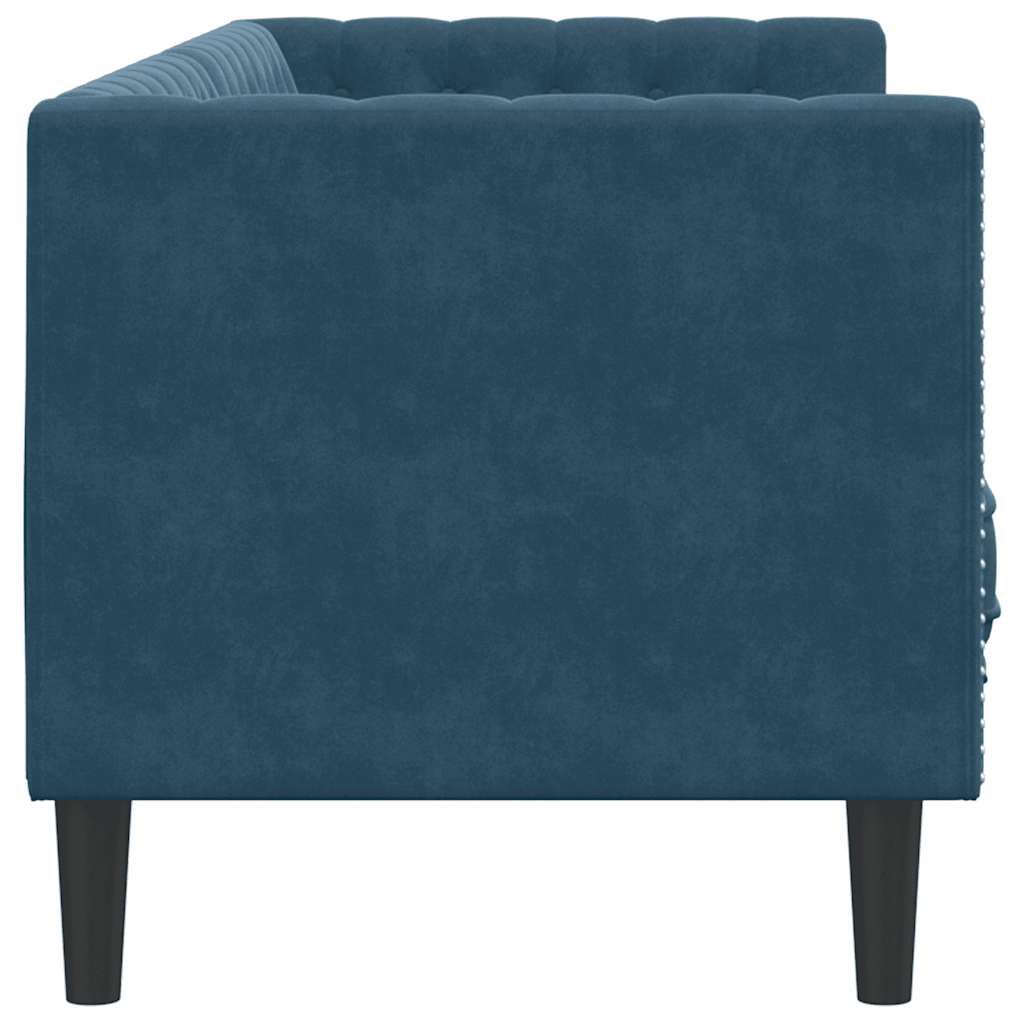 Chesterfield Sofa with Neck Pillows 3 Seater Blue Velvet
