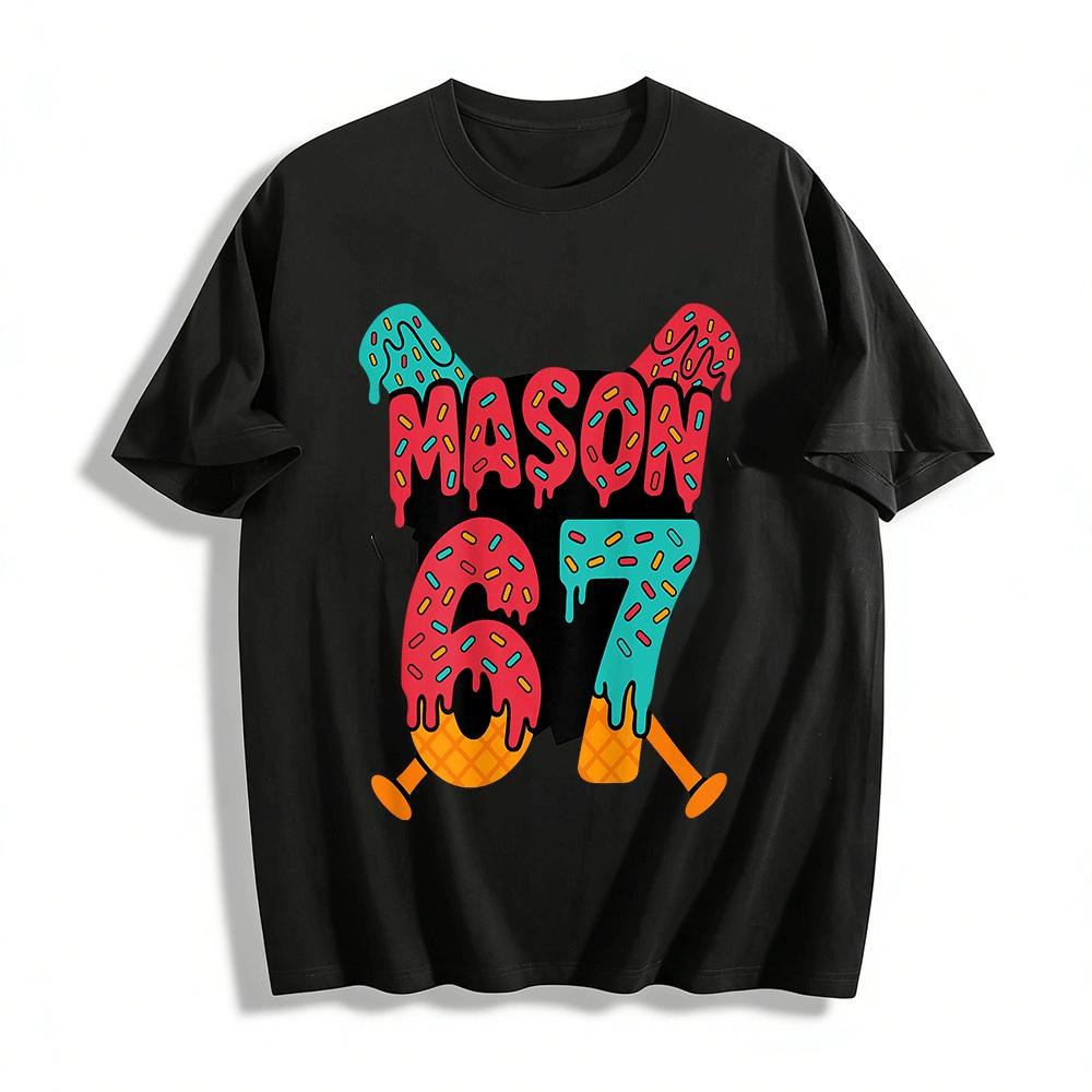 Забавная конусообразная футболка с посыпкой MASON67 Графическая Повседневная с коротким рукавом Футболка из чистого хлопка