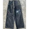 American Style Straight Leg Jeans Men Women Slim Fit Casual Hip Hop Embroidered Denim Pants