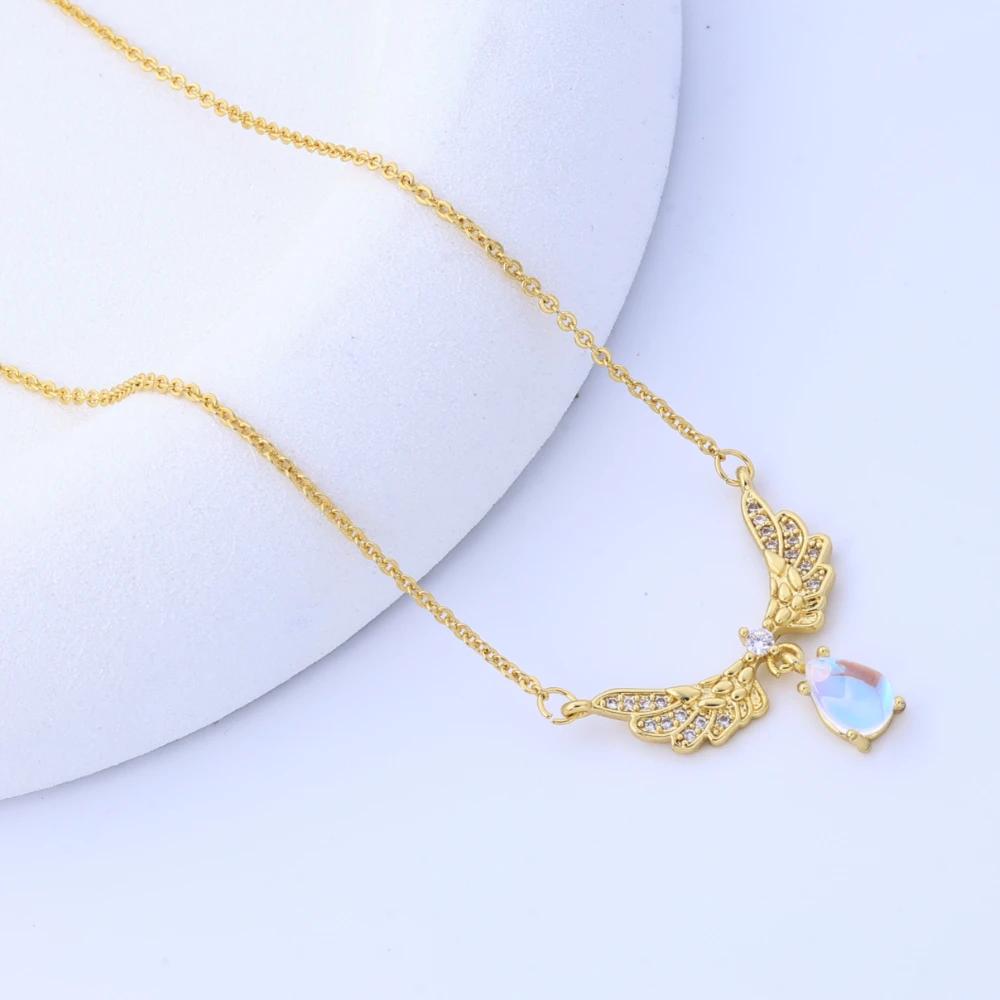 Мода, ослепительные драгоценные камни, крылья ангела, ожерелья из титановой стали, женская индивидуальность, универсальный, легкая роскошь, цепочка для ключицы