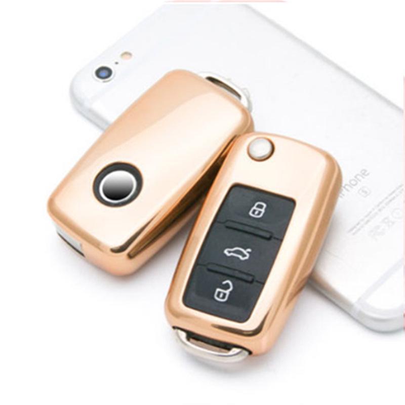 Volkswagen Folding TPU Key Case with Electroplated Soft Rubber Protective Shell for Lavida and Lamando Models