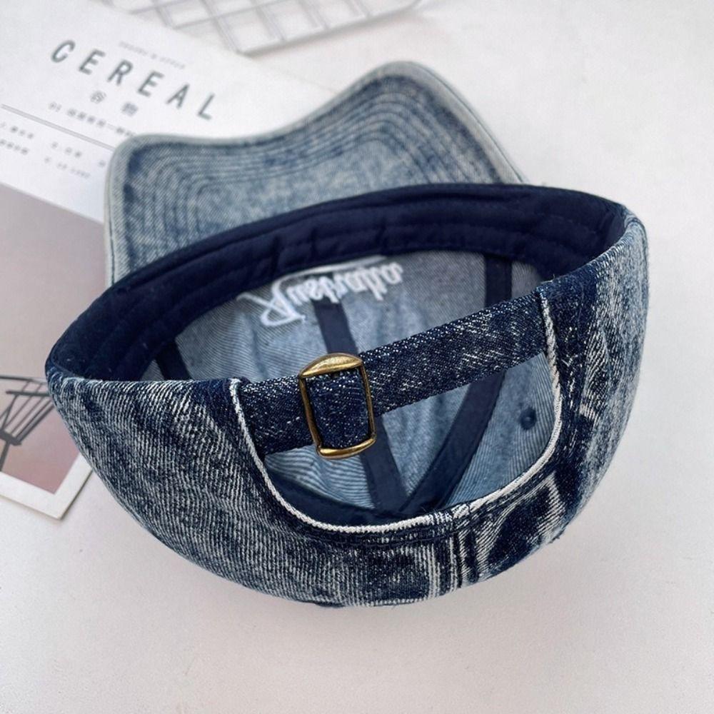 Wide Brim Denim Baseball Cap Korean Style Casual Duckbill Hat Letter Embroidery Peaked Cap Women