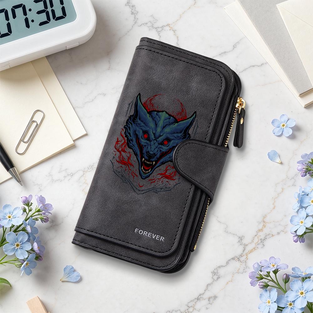 Gothic Wolf Pattern Long Wallet Fashion Casual Portable Multi Card Slots Daily Use Purse