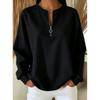 Womens 2026 Casual Long Sleeve Pullover Hoodie Top - Plain Color Round Neck Half Zipper Sweatshirt In White Blue