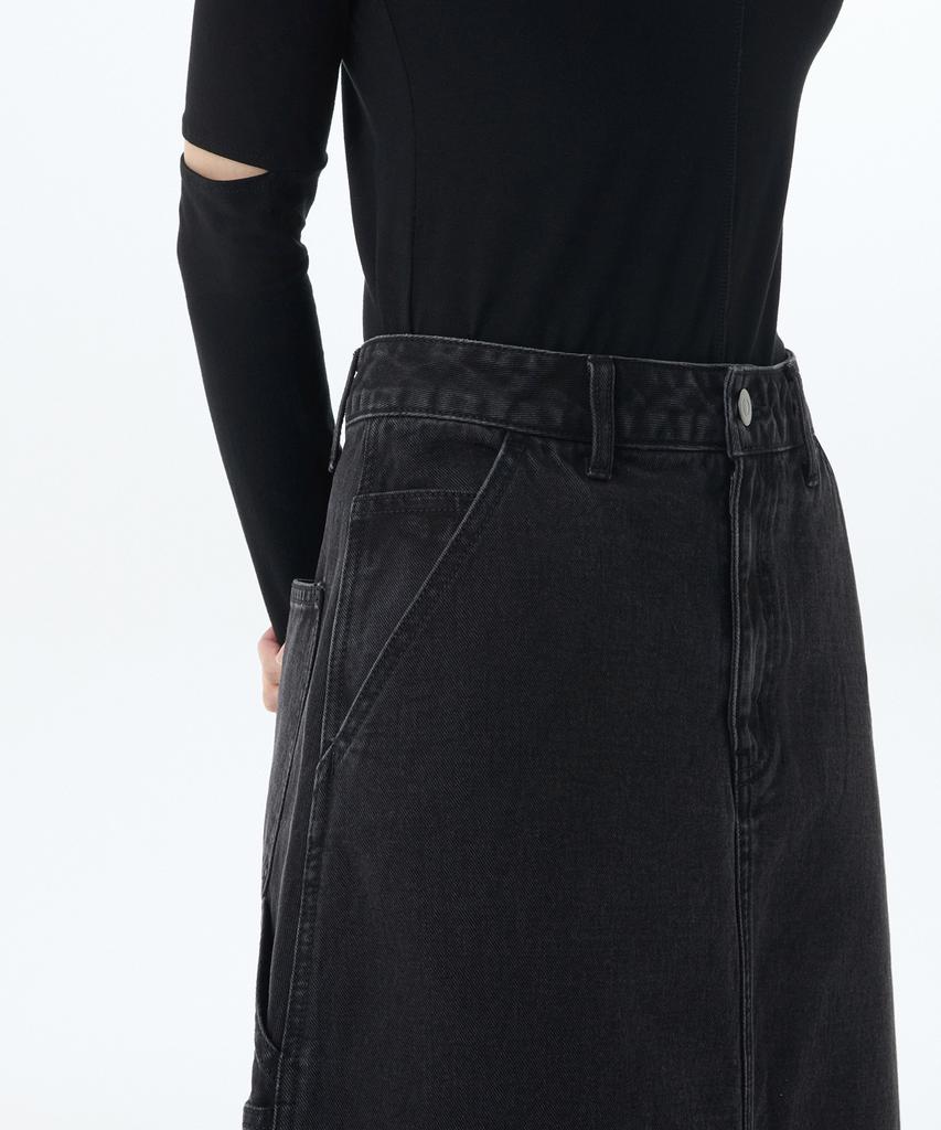 Musinsa Standard Woman Women'S Denim Carpenter Long Skirt [Washed Black]