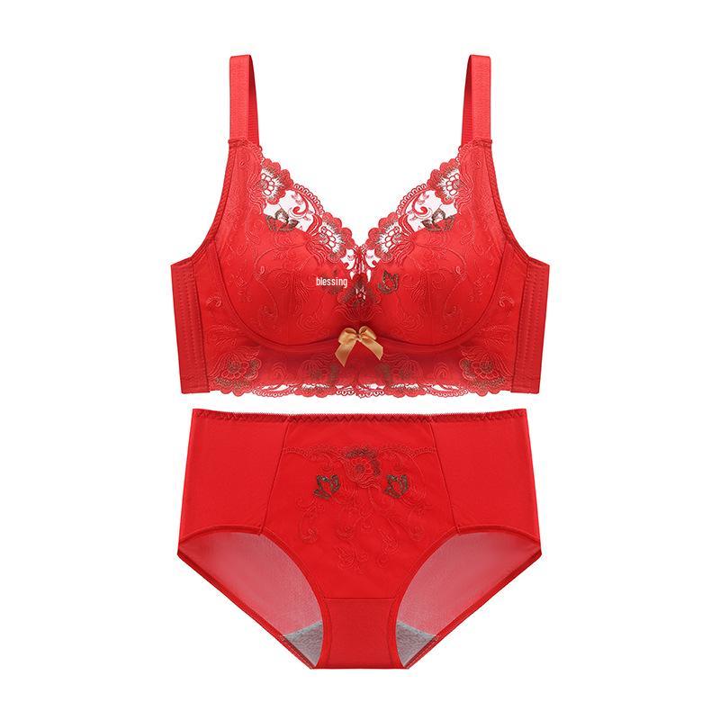 Benming Year Red Bridal Push-Up Bra Set for Women - Adjustable, Small Chest