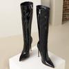 Point Toe Knee High Boots Zipper Autumn Winter Women's High Boots Patent Leather Long Thigh Dance Fetish Shoes Lady Large Size