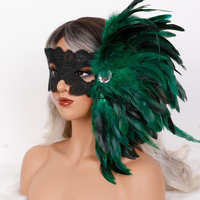 Gothic Feather Half Face Mask Sequined Sexy Masquerade Halloween Party