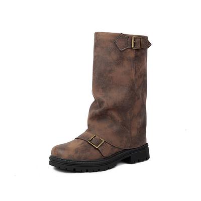 Брюки Ботинки Пряжка ремня Круглый носок Ботильоны Осень и Зима Большой размер Женские ботинки