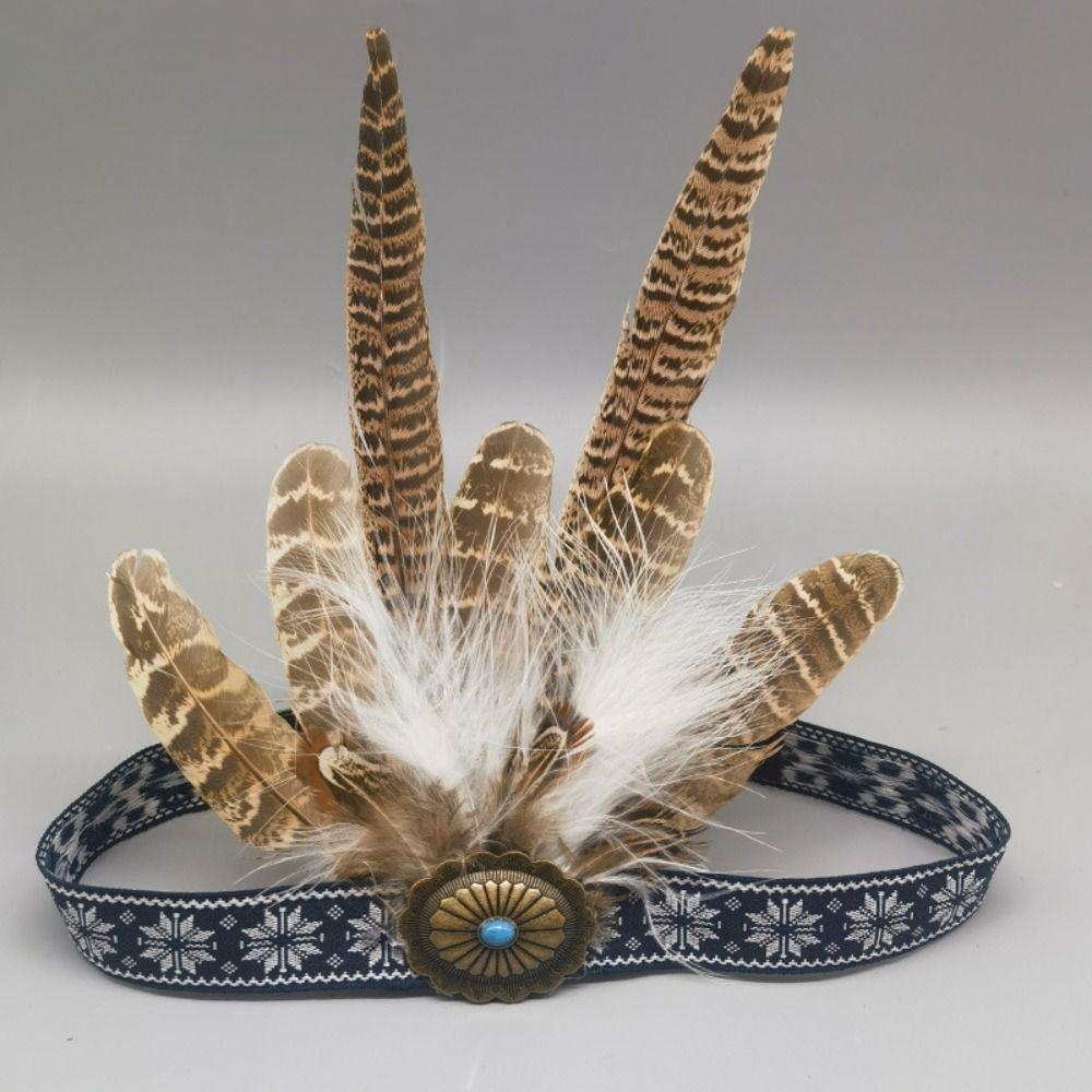 Colorful Feathered Hairband Ethnic Style Indian Hairband Decorative Headband Special Occasion