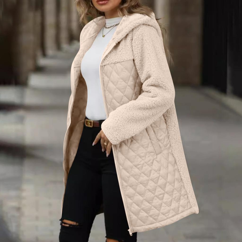 Женское осенне-зимнее свободное плюшевое пальто с капюшоном на молнии