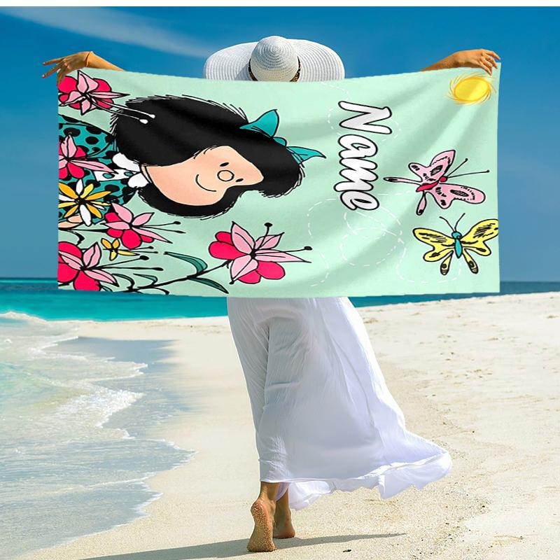Personalized customized proof beach towel with Mafalda pattern - soft, absorbent,quick-drying,perfect swimming,camping&bathing