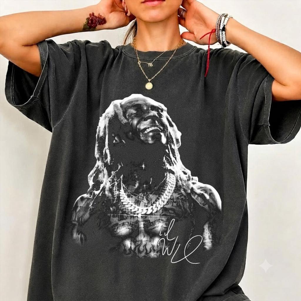 Lil Wayne T-Shirt, Black and White Portrait Graphic Tee, Vintage Style Hip Hop Shirt, Rap Music Fan Gift
