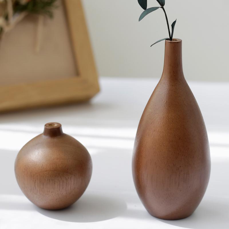 Винтажная ваза из цельного дерева, мини-набор цветов, столешница из сухих цветов, украшение для японской чайной комнаты, деревянный подарок