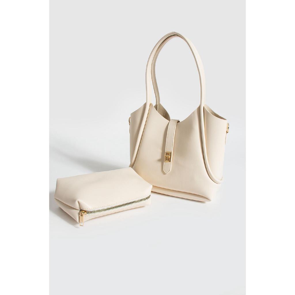 Women's Black Zippered Two-piece Cross Strap Hand Shoulder Bag