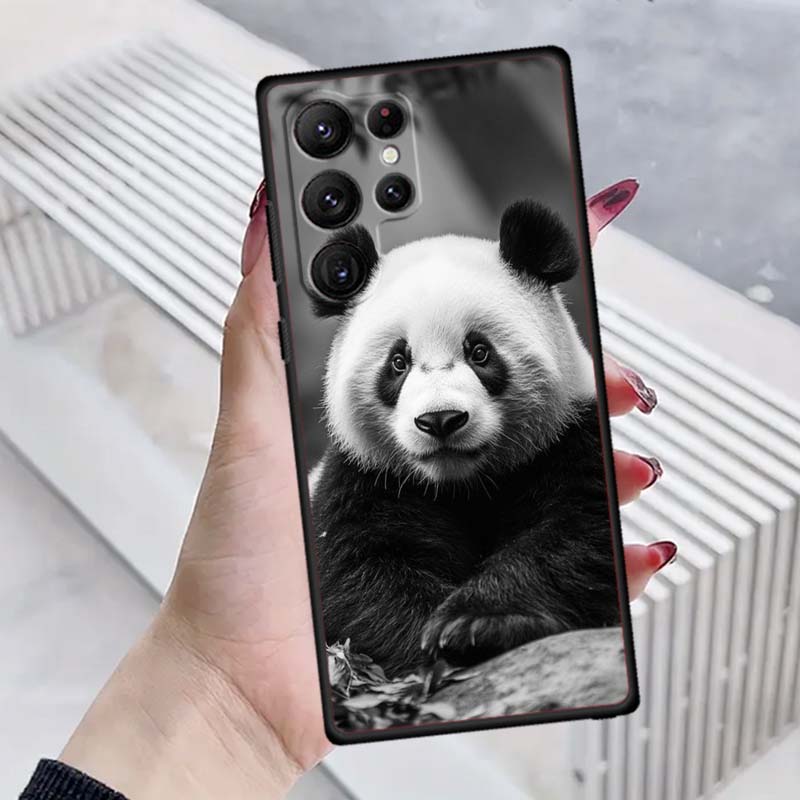 Мультяшный аниме-панда, милый чехол для телефона Samsung Galaxy S26 S25 S24 S23 S22 S21 S20 Ultra Plus FE 5G, черный, мягкий ТПУ