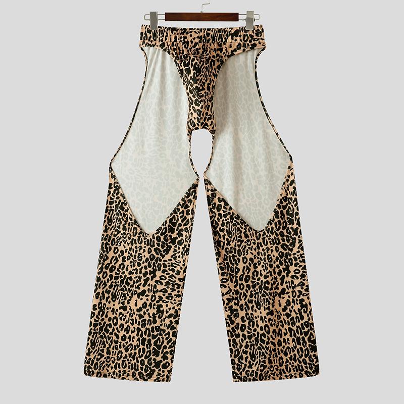 INCERUN Men Elastic Waist Briefs Cutout Leopard Party Club Long Pants Trousers
