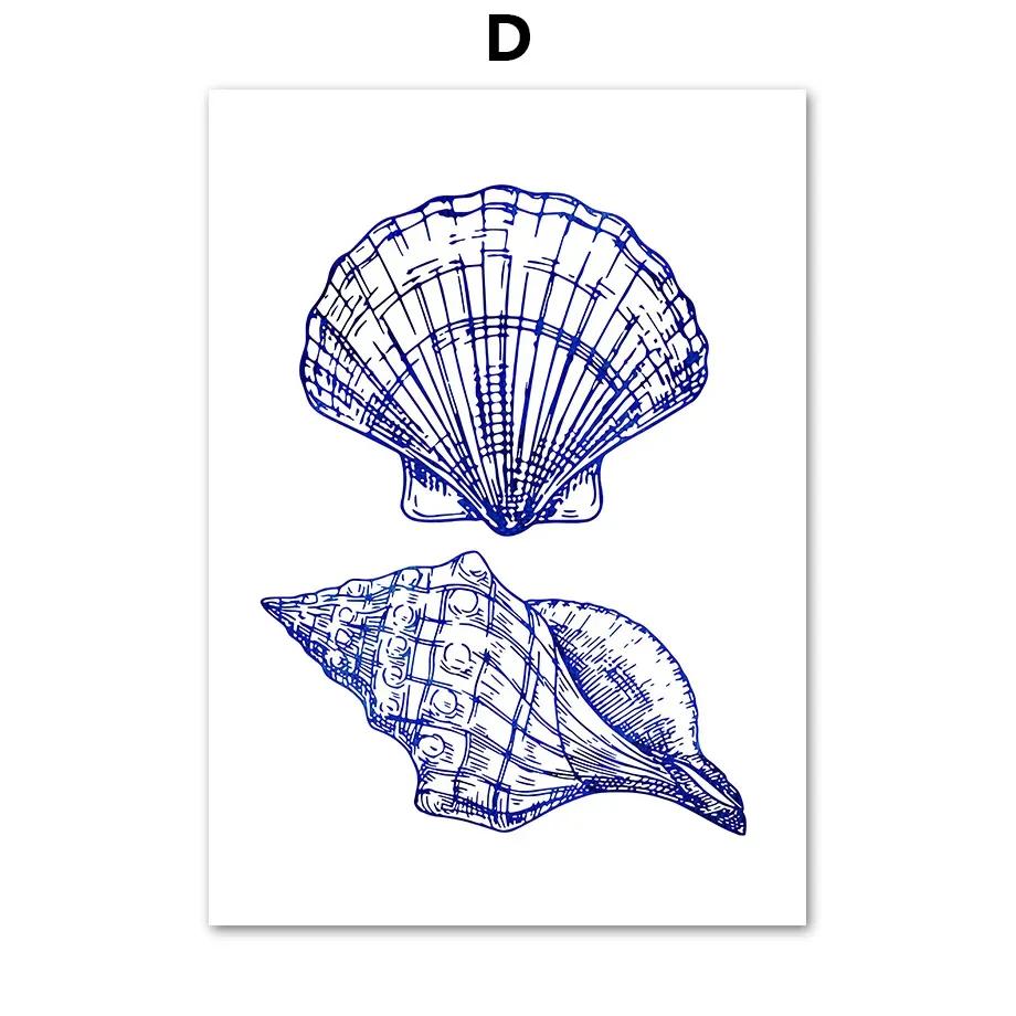 Seahorse Crab Starfish Lobster Turtle Conch Gallery Wall Art Print Canvas Painting Posters for Living Room Modern Home Decor