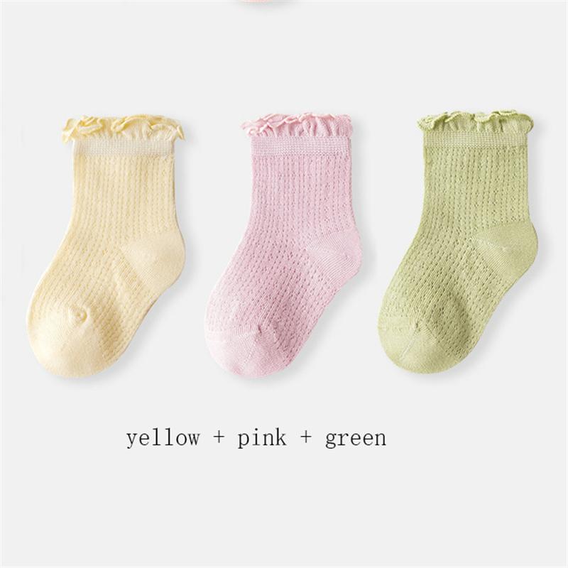 3 пары/лот Летние детские сетчатые тонкие носки однотонные мягкие хлопковые носки для новорожденных носки с рюшами для маленьких девочек милые дышащие носки