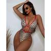 Sexy Leopard Print Hollow Out Monokini Swimsuit Woman One Piece Swimwear Red String Cross High Cut Bathing Suit Bodysuits