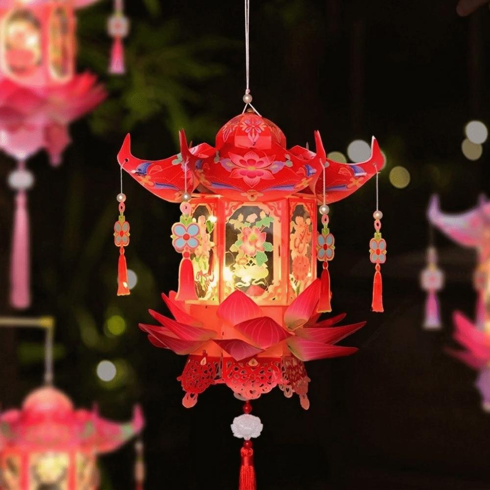 PVC Mid-Autumn Festival Lantern Lightweight Glowing DIY Craft Material Kit Blessing Chinese Style Handheld Lantern Home Decor
