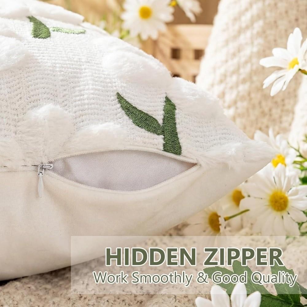 Embroidery Daisy Spring Pillow Covers Soft Plush Throw Pillow Cases Home Sofa Decor