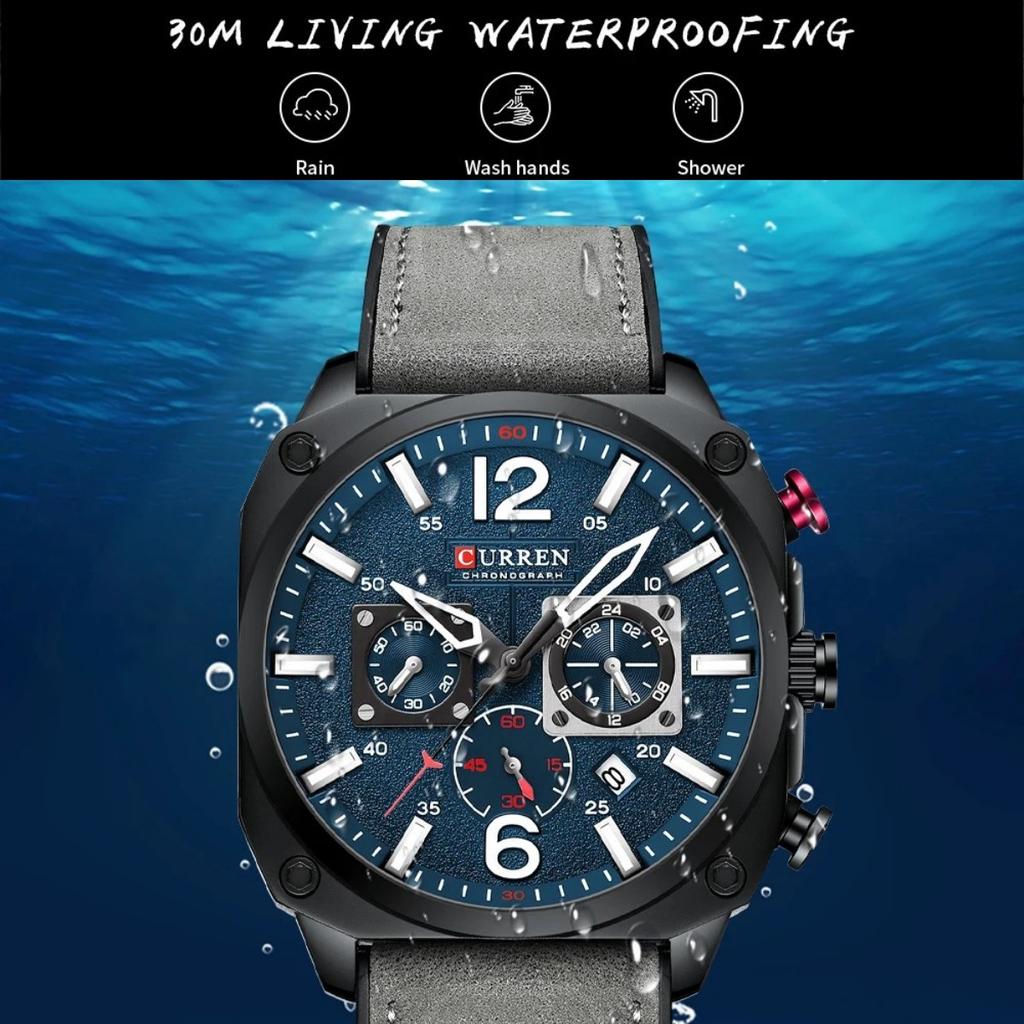 Хронограф наручные часы календарь спортивные мужские часы военная мода квадратный циферблат кожа мужские часы подарок светящиеся водонепроницаемые