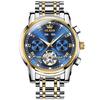 Gold Automatic Watch Gold Mechanical Skeleton Business Watch Waterproof Analog Stainless Steel Luxury Watch for Men Men's Men's (Blue I)