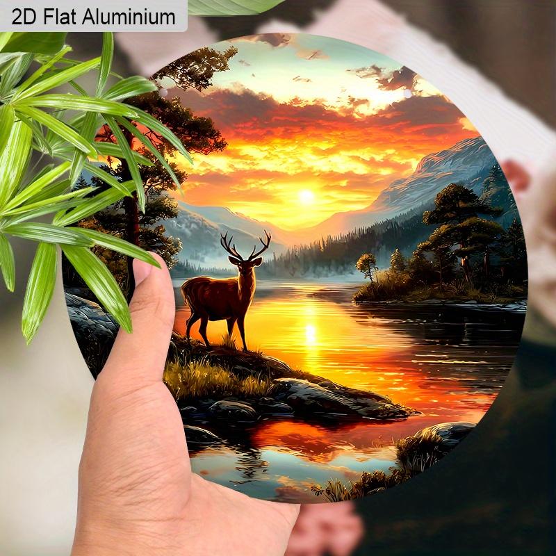 2D Flat Adorable Fawn Christmas Wreath Aluminum Sign -Fawn By The Lake in The Sunset in The Forest Design, Humorous and Festive Christmas Decoration